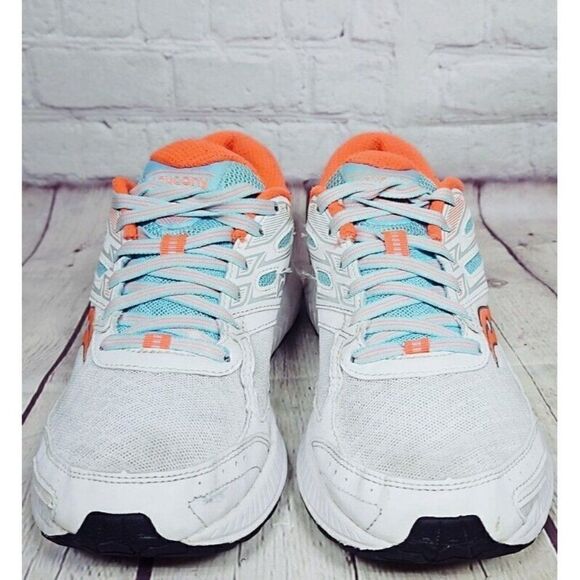 Saucony Cohesion 13 Athletic Running Shoes Women's Size 8 ~ White / Neon - Picture 2 of 9